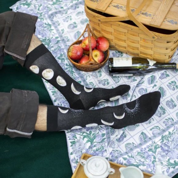 NWT Men's/Unisex Crew Length Moon Phases Unisex Socks LG size Planets Science - Picture 2 of 5